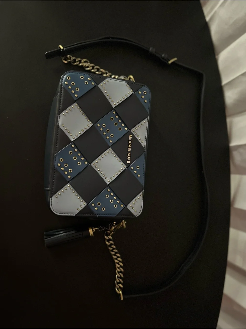 Limited edition Michael Kors Navy and Light Blue Patchwork Studded Crossbody
